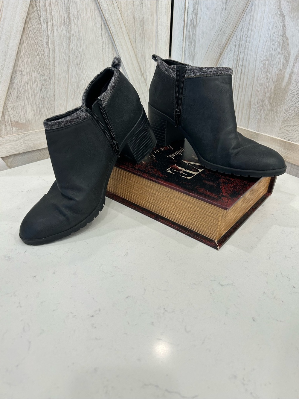 Life Stride Black Faux-Leather Ankle Booties with Side Zip